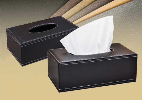 Catalogue Leather Desk Set-18 Black Leather Tissue Box